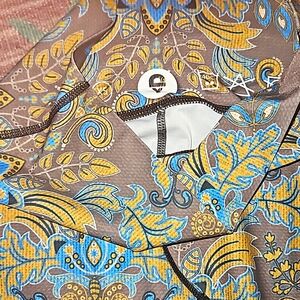 NWOT Yoga Democracy Leggings - Taupe Blue Yellow-Gold Floral Paisley